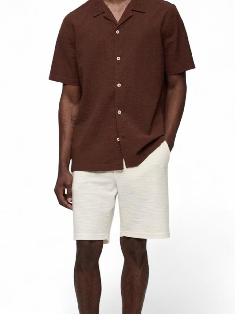 NWT! MNG MANGO Textured Cotton Bermuda Shorts in Ecru Men’s Size L Golf Summer